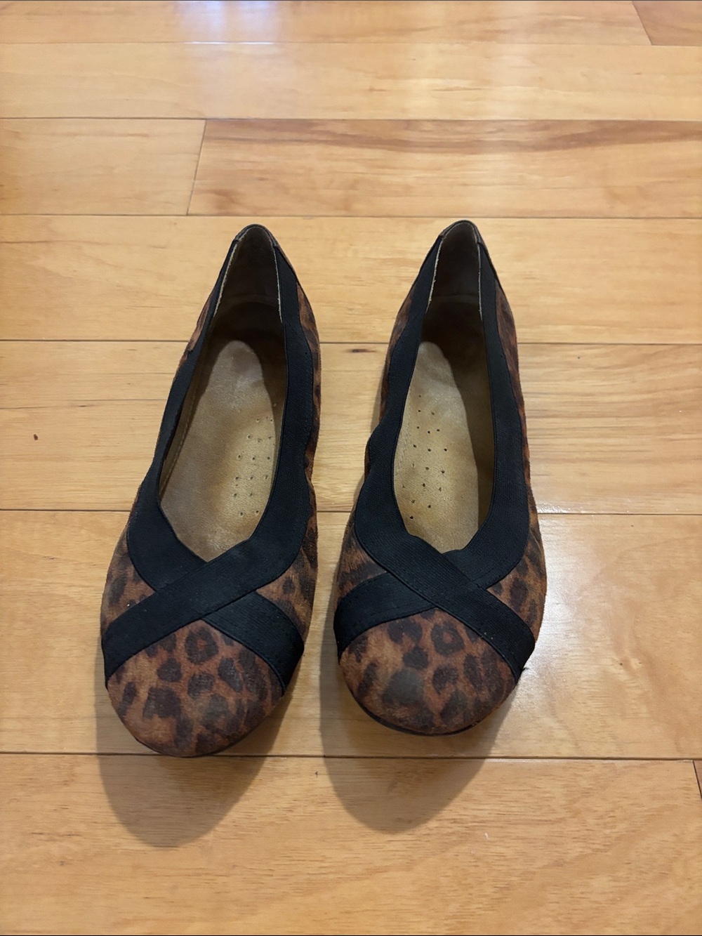 Naturalizer Leopard Print Ballet Flats with Black Crisscross Strap